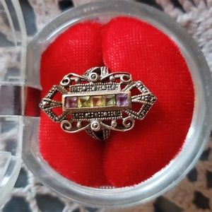 Marcasite silver ring with amethyst, citrine,and peridot